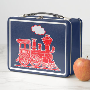 Roter Dampf Locozug scherzt NamensBrotdose Metall Lunch Box