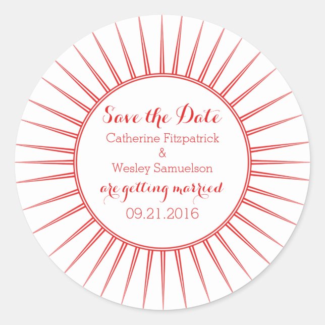 Roter Deko Retro Save the Date Stickers (Vorderseite)