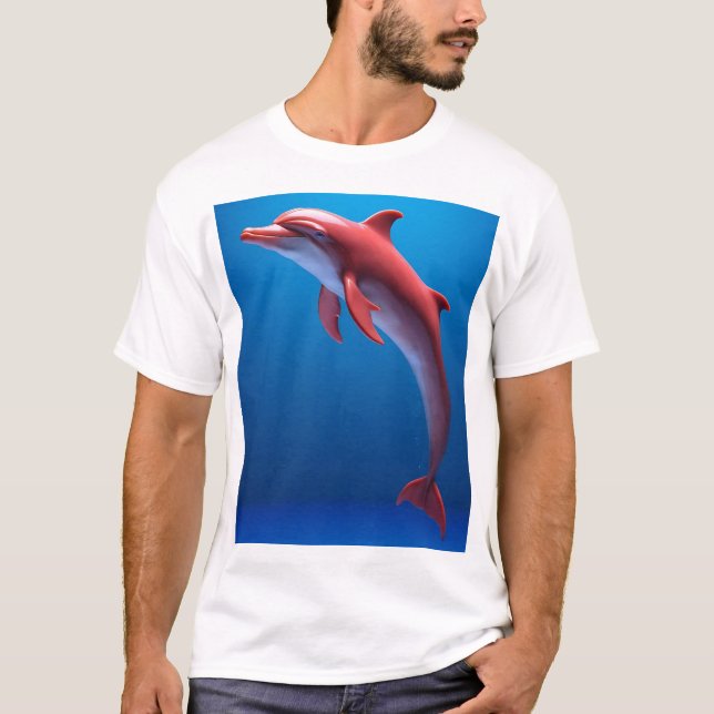 Roter Delfin schwebt über den Wolken T-Shirt (Vorderseite)