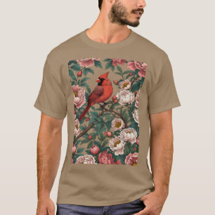 Roter Dinal-Vogel und Pfingstrosenblüten T-Shirt