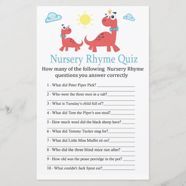 Roter Dinosaurier Kinderzimmer Rhyme Quiz Babydusc (Vorderseite)