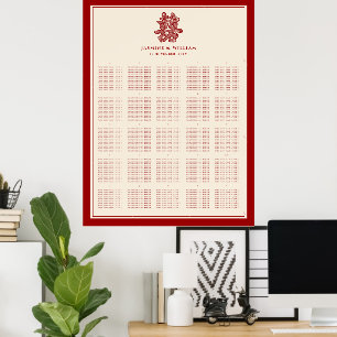 Roter Doppel-Glück-Chinesischer-Hochzeit-Sitzplan Poster