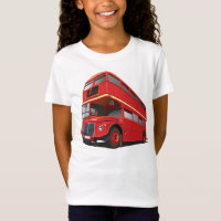 Roter doppelter Decker-Bus-Mädchen-T - Shirt