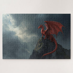 Roter Drache auf Klippe Puzzle