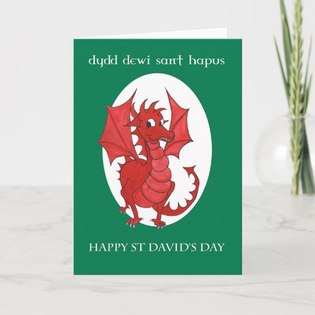 Roter Drache Bilingual St. David's Day Grußkarte Karte (Vorderseite)