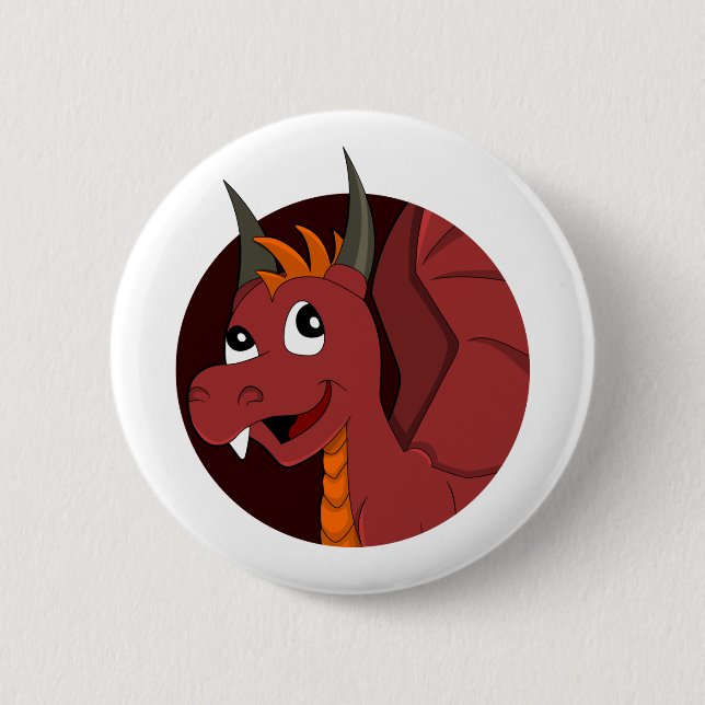 Roter Drache Cartoon Button (Vorderseite)
