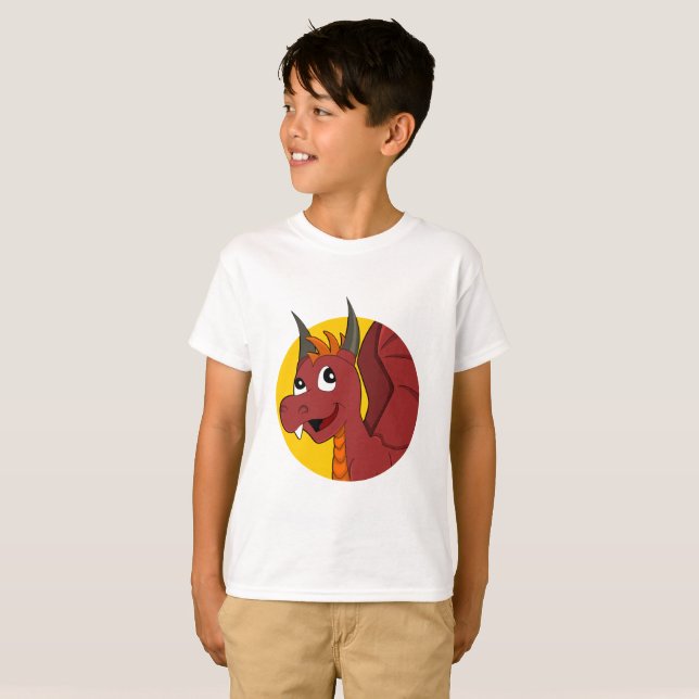 Roter Drache Cartoon T - Shirt (Vorne ganz)