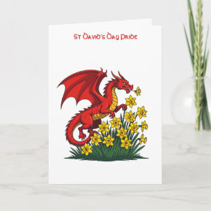 Roter Drache, der durch Narzissen stürmt Karte