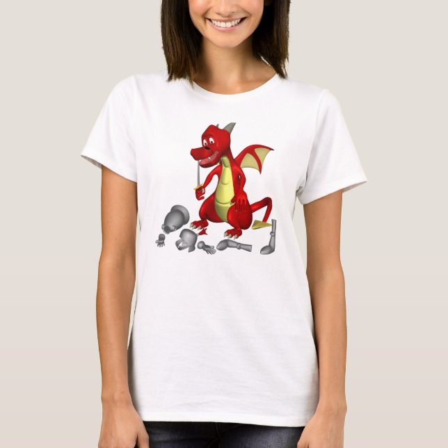 Roter Drache, der Ritter aus den Zähnen holt T-Shirt (Vorderseite)