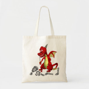 Roter Drache, der Ritter aus den Zähnen holt Tragetasche