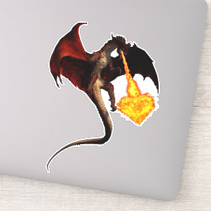 Roter Drache Feuer atmendes Herz Aufkleber