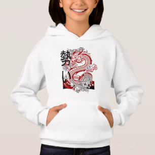 Roter Drache Japanischer Kunst Mädchen Hoodie Cool