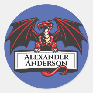 Roter Drache Personalisierter Klassischer Rund Sti Runder Aufkleber