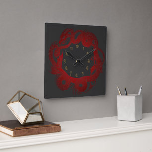 Roter Drache Quadratische Wanduhr