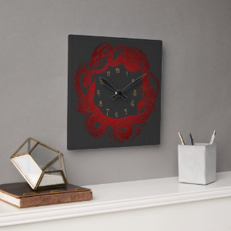 Roter Drache Quadratische Wanduhr