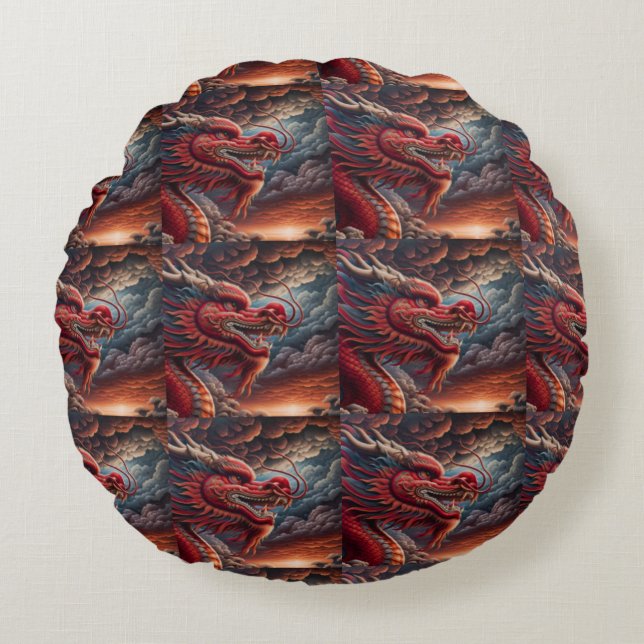 Roter Drache  Rundes Kissen (Vorderseite)