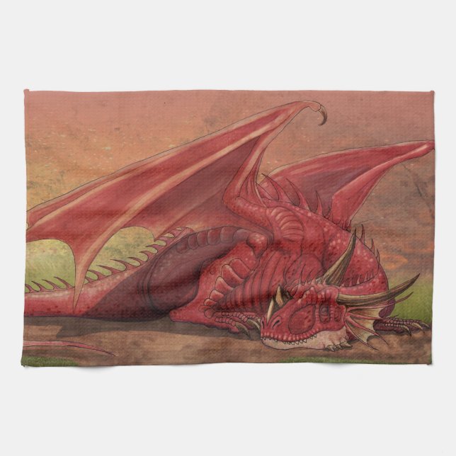 Roter Drache Schlafens Handtuch (Horizontal)