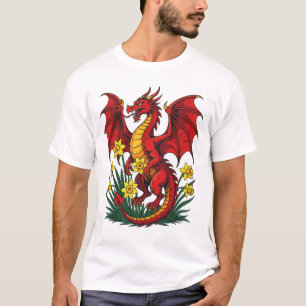 Roter Drache stand zwischen Narzissen T-Shirt