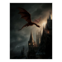 Roter Drache über gotischem Schloss