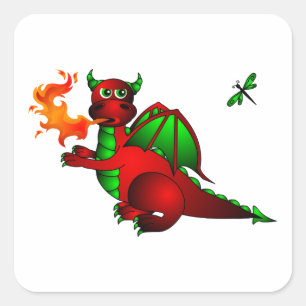 Roter Drache und Drachenplatz Quadratischer Aufkleber