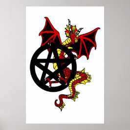 Roter Drache und Pentagramm Poster