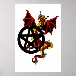 Roter Drache und Pentagramm Poster