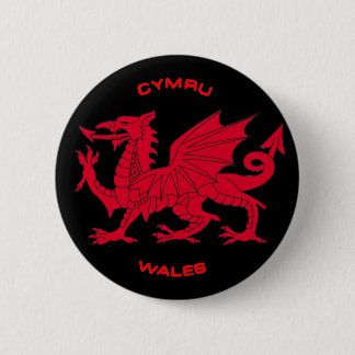 Roter Drache von Wales (Cymru), schwarze Rückseite Button