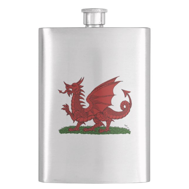 Roter Drache von Wales Flachmann (Vorderseite)