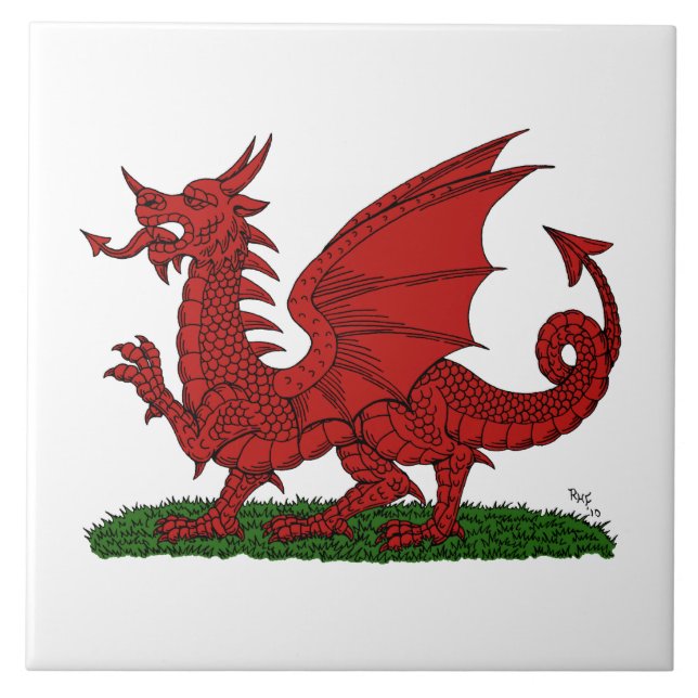 Roter Drache von Wales Fliese (Vorderseite)