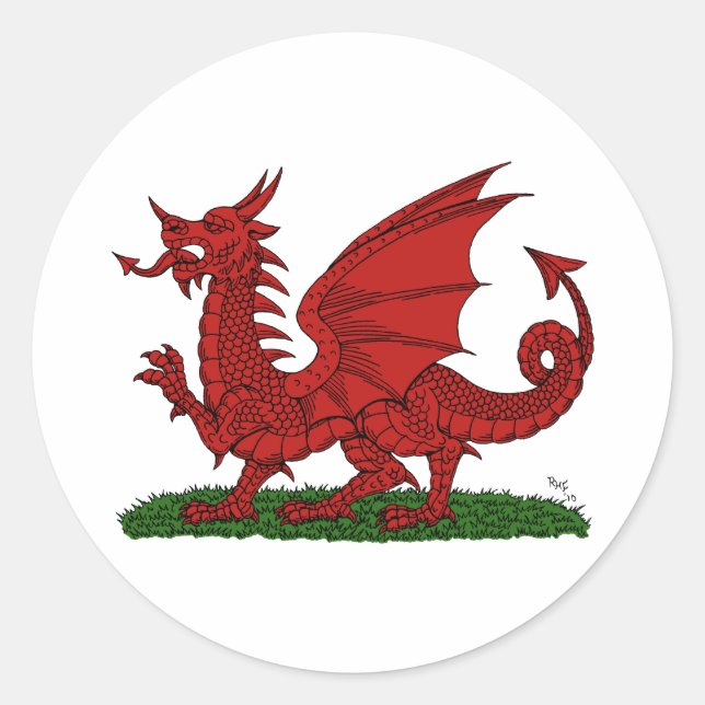 Roter Drache von Wales Runder Aufkleber (Vorderseite)