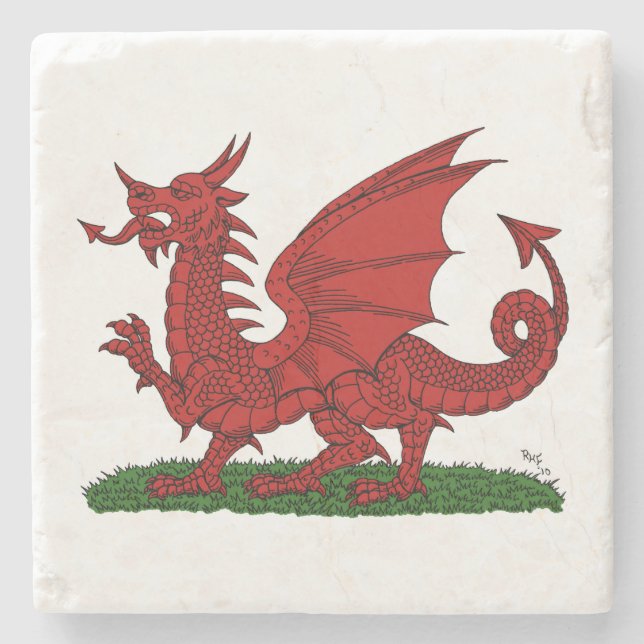 Roter Drache von Wales Steinuntersetzer (Vorderseite)