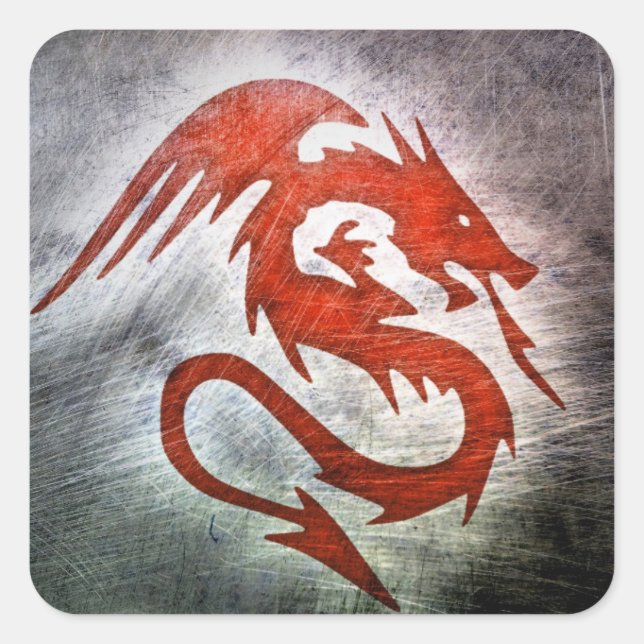 Roter Drachenschwarzer Hintergrund Quadratischer Aufkleber (Vorderseite)