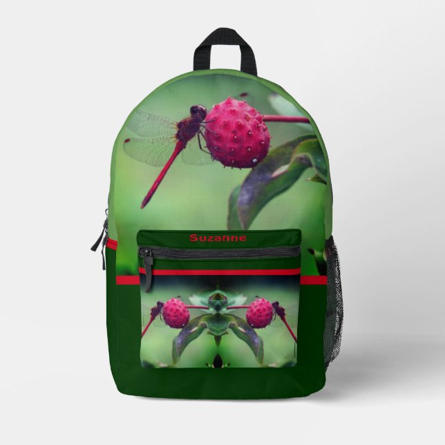 Roter Dragonfly auf Dogwood Frucht Personalisiert Bedruckter Rucksack (Vorderseite)