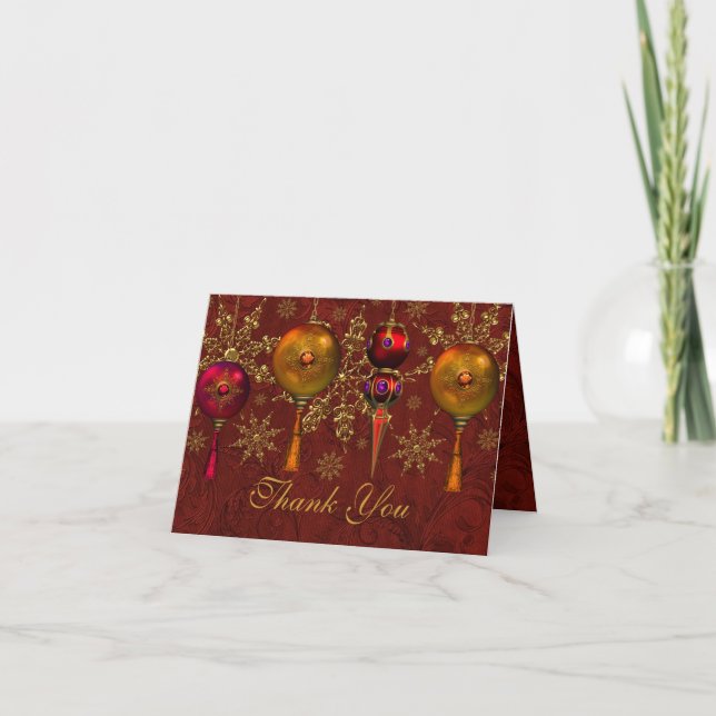 Roter Edelstein-Flitter-festliches Weihnachten Dankeskarte (Vorderseite)