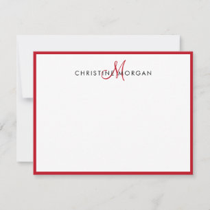 Roter, einfacher Chic minimalistischer Monogramm-N Mitteilungskarte