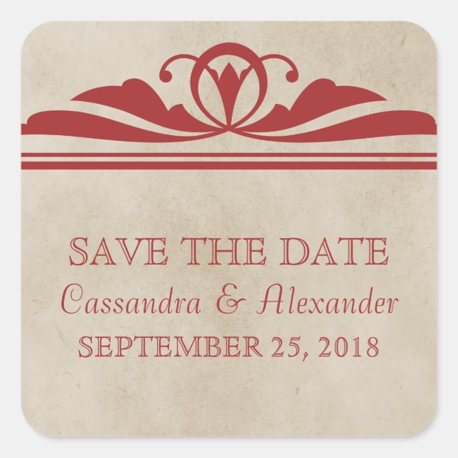 Roter Eleganter Deko Save the Date Stickers (Vorderseite)