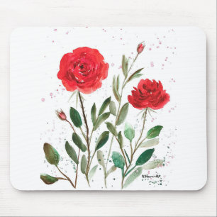 Roter eleganter Garten Blumengarten Aquarell Rose Mousepad