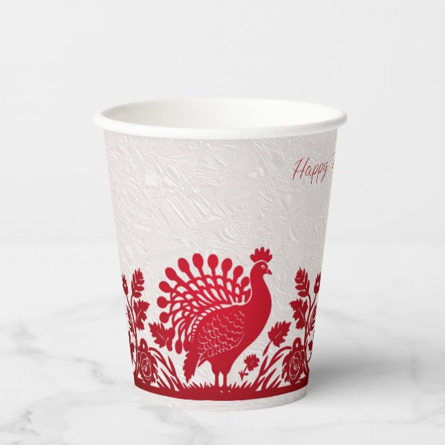 Roter Erntedank Türkei Blumenpapierkäfige Pappbecher (Vorderseite)