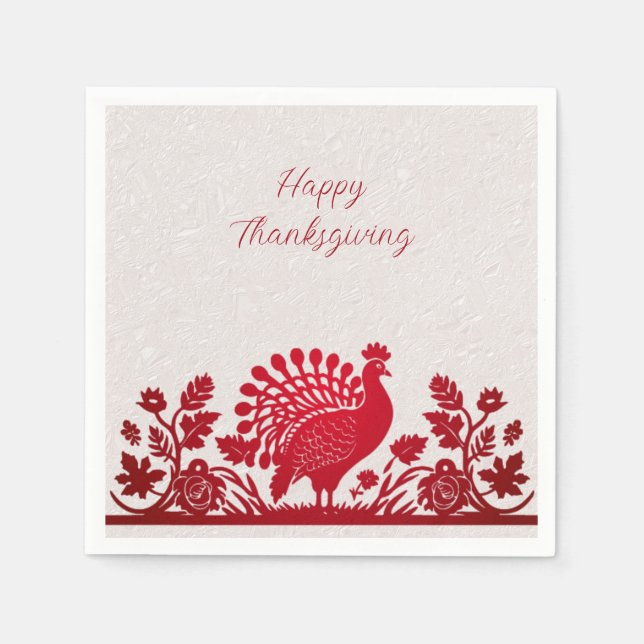 Roter Erntedank Türkei Floral Napkins Serviette (Vorderseite)