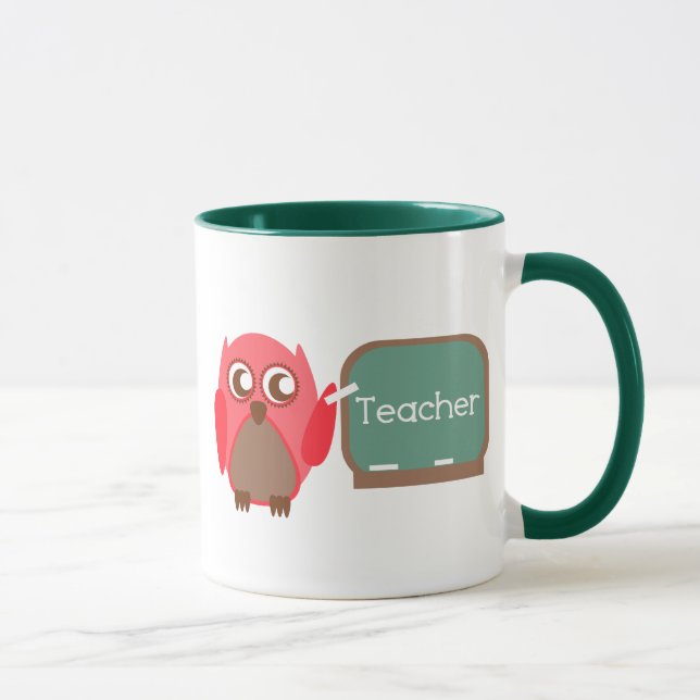 Roter Eulen-Lehrer an der Tafel Tasse (Rechts)