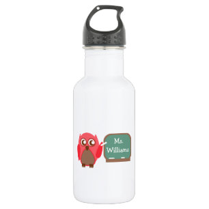 Roter Eulen-Lehrer an der Tafel Trinkflasche