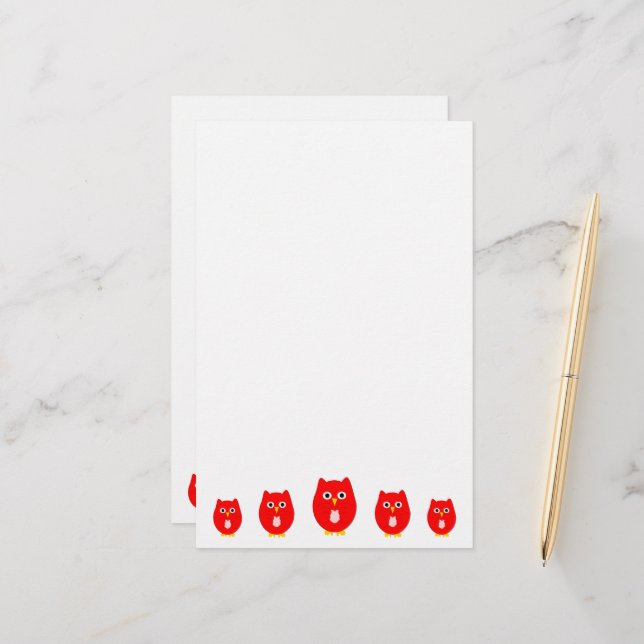 Roter Eulendesign Briefpapier (Vorderseite/Rückseite Beispiel)