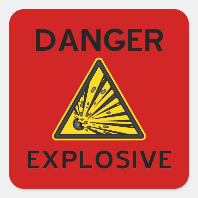Roter explosiver Warnzeichen-Aufkleber Quadratischer Aufkleber (Vorderseite)
