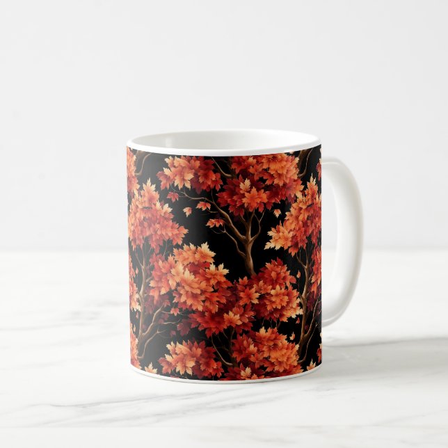 Roter Fall Ahornbaum Nahtloses Muster Grafik Kaffeetasse (VorderseiteRechts)