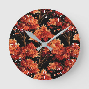 Roter Fall Ahornbaum Nahtloses Muster Grafik Runde Wanduhr