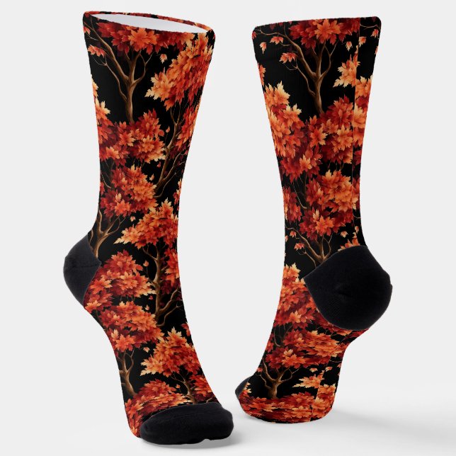 Roter Fall Ahornbaum Nahtloses Muster Grafik Socken (Gewinkelt)
