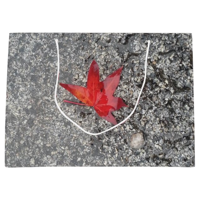 Roter Fall in Regen auf grauer, strukturierter Str Große Geschenktüte (Vorderseite)