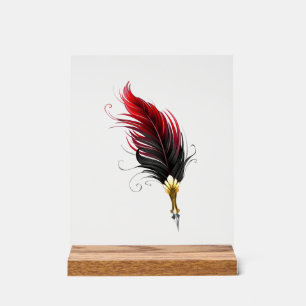 Roter Federhalter mit Goldfeder Acrylschild