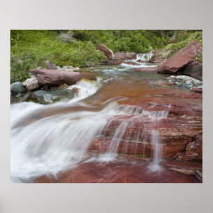 Roter Felsen in Baring Creek im Glacier National Poster