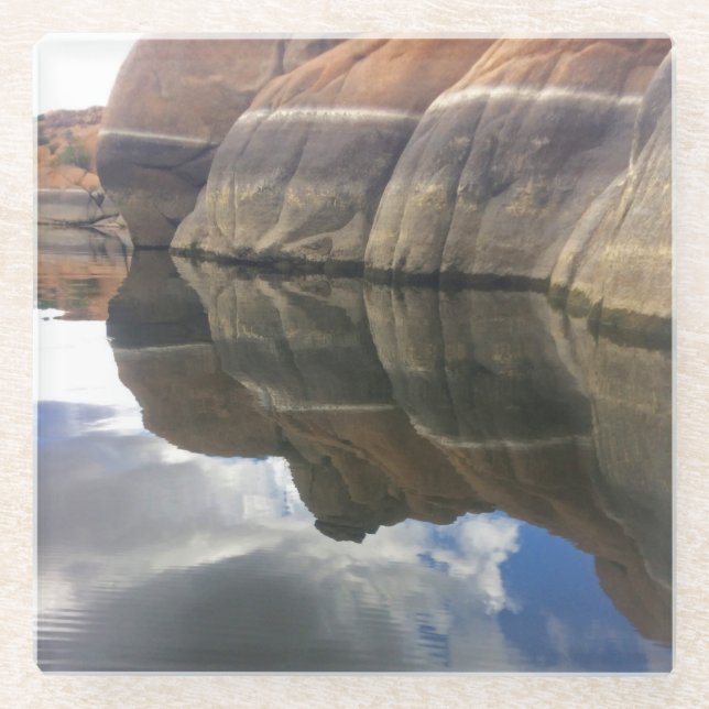Roter Felsen Reflections Calm Lake Water Südwest Glasuntersetzer (Vorderseite)
